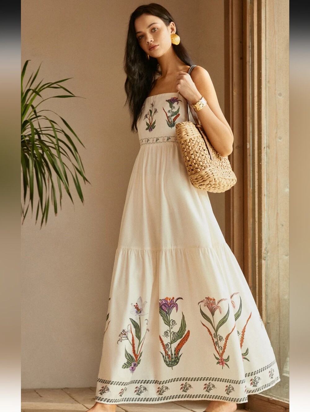 Commense Cream Floral Embroidered Maxi Dress